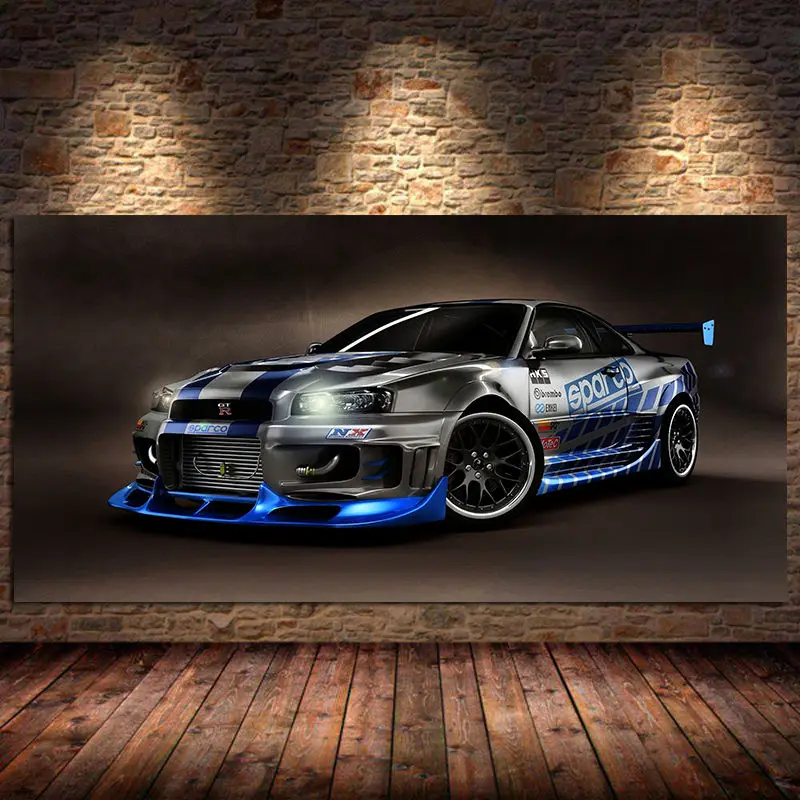 Skyline GT R R34 Тюнинг спортивных автомобилей HD Плакаты Cuadros Настенное искусство Картина Холст Картины Украшения для гостиной Домашний декор Изображение 0