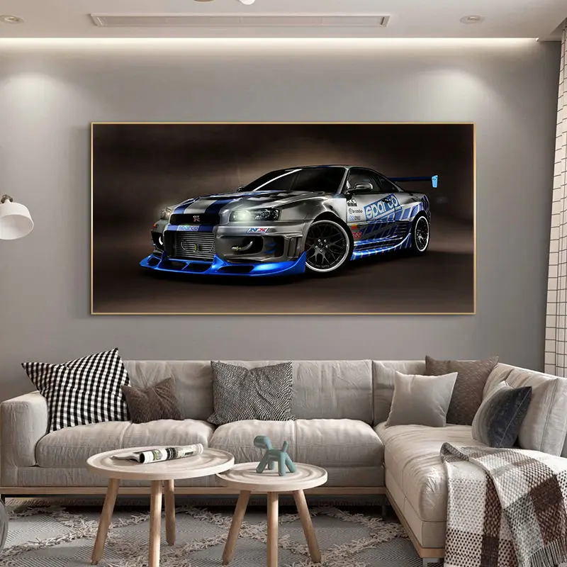 Skyline GT R R34 Тюнинг спортивных автомобилей HD Плакаты Cuadros Настенное искусство Картина Холст Картины Украшения для гостиной Домашний декор Изображение 4